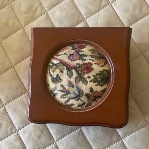 Secret Treasures 2000 Vintage Wooden Jewelry Box Tapestry Mirror